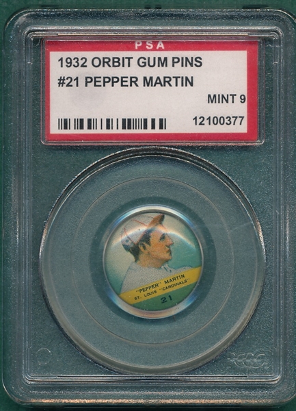 1932 Orbit Gum Pins #21 Pepper Martin PSA 9 *MINT*