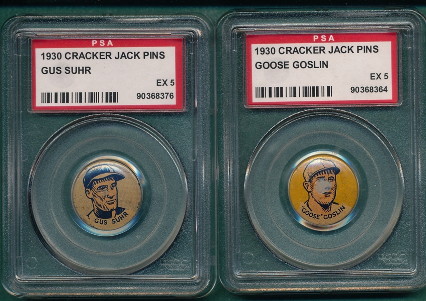 1930 Cracker Jack Pins Suhr & Goslin, Lot of (2) PSA 5