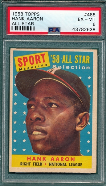 1958 Topps #488 Hank Aaron, AS, PSA 6