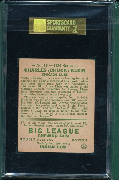 1934 Goudey #10 Chuck Klein SGC 40