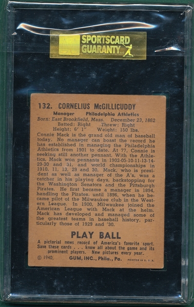 1940 Play Ball #132 Connie Mack SGC 60 *Hi #*