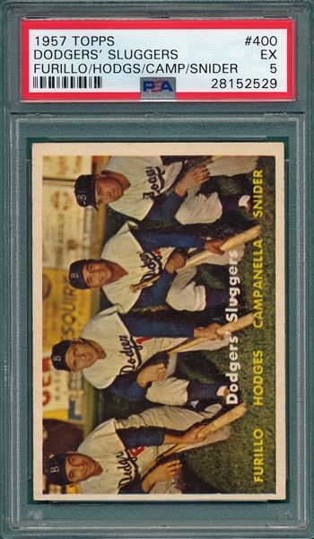 1957 Topps #400 Dodgers Sluggers W/ Campanella & Snider PSA 5