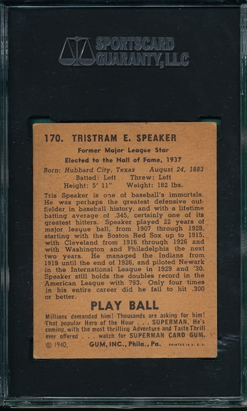 1940 Play Ball #170 Tris Speaker SGC 50