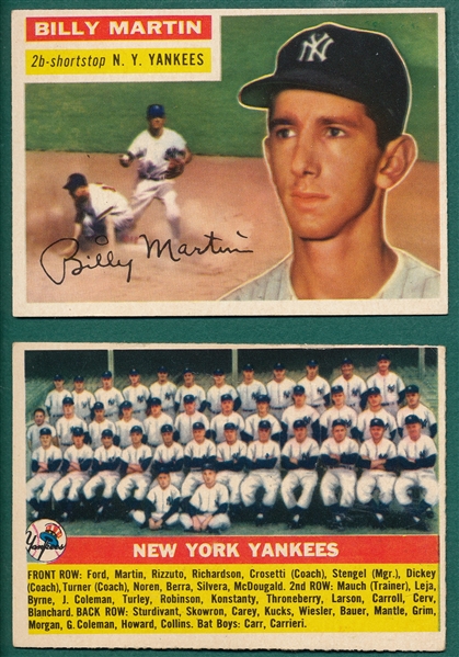 1956 Topps #181 Martin & #251 Yankees Team, Lot of (2)