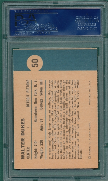 1961 Fleer #50 Walter Dukes, IA, PSA 7