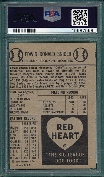 1954 Red Heart Duke Snider PSA 6 (MC)