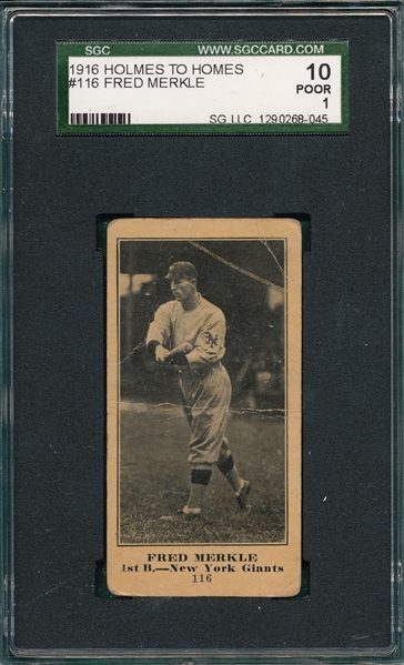 1916 Holmes To Holmes #116 Fred Merkle SGC 10 *Only One Graded*