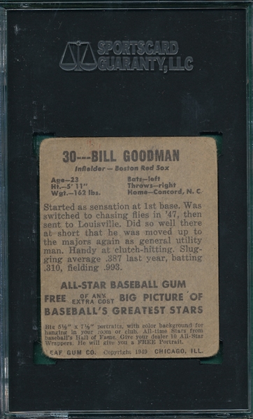 1948 Leaf #30 Bill Goodman SGC 30 *SP*