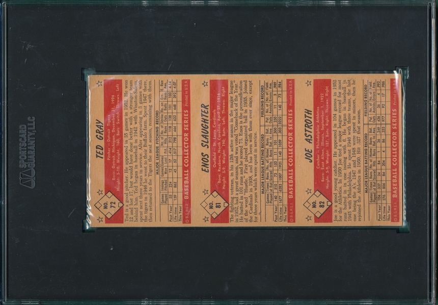 1953 Bowman Three Card Panel W/ Slaughter SGC Autentic