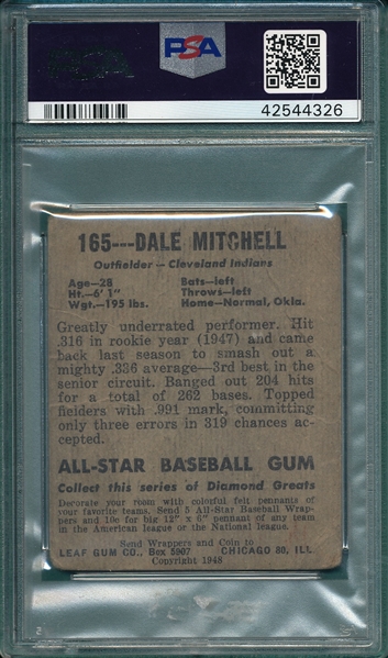 1948 Leaf #165 Dale Mitchell BVG 1 *SP*