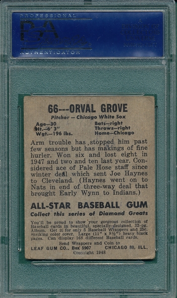1948 Leaf #66 Orval Grove PSA 3