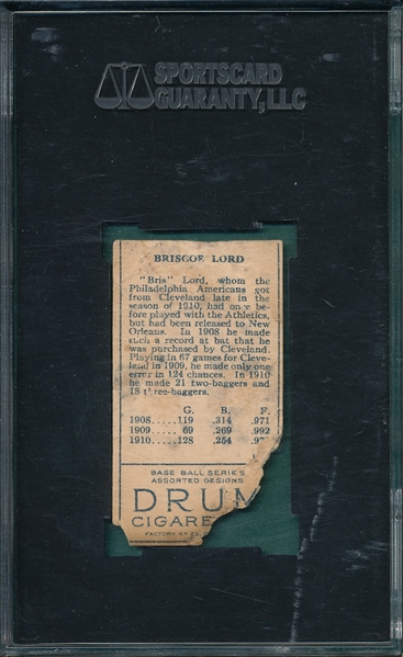 1911 T205 Lord, Briscoe, DRUM Cigarettes SGC Authentic
