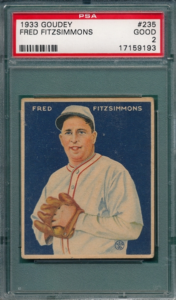 1933 Goudey #235 Fred Fitzsimmons PSA 2