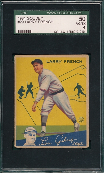 1934 Goudey #29 Larry French SGC 50