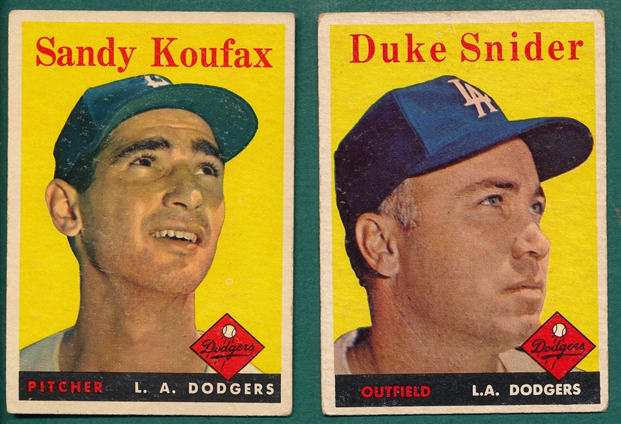 1958 Topps #88 Snider & #187 Koufax, Lot of (2)
