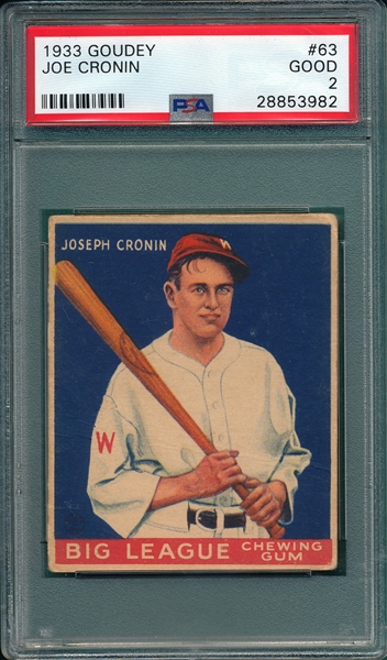 1933 Goudey #63 Joe Cronin PSA 2