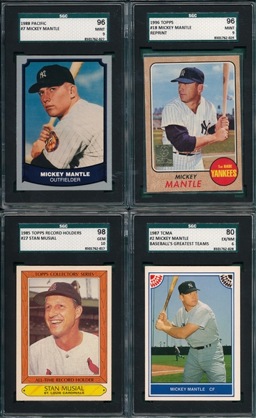 1985-96 Lot of (4) Musial & Mantle, SGC 