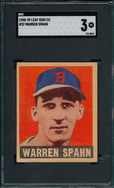 1948-49 Leaf #32 Warren Spahn SGC 3 *Rookie*