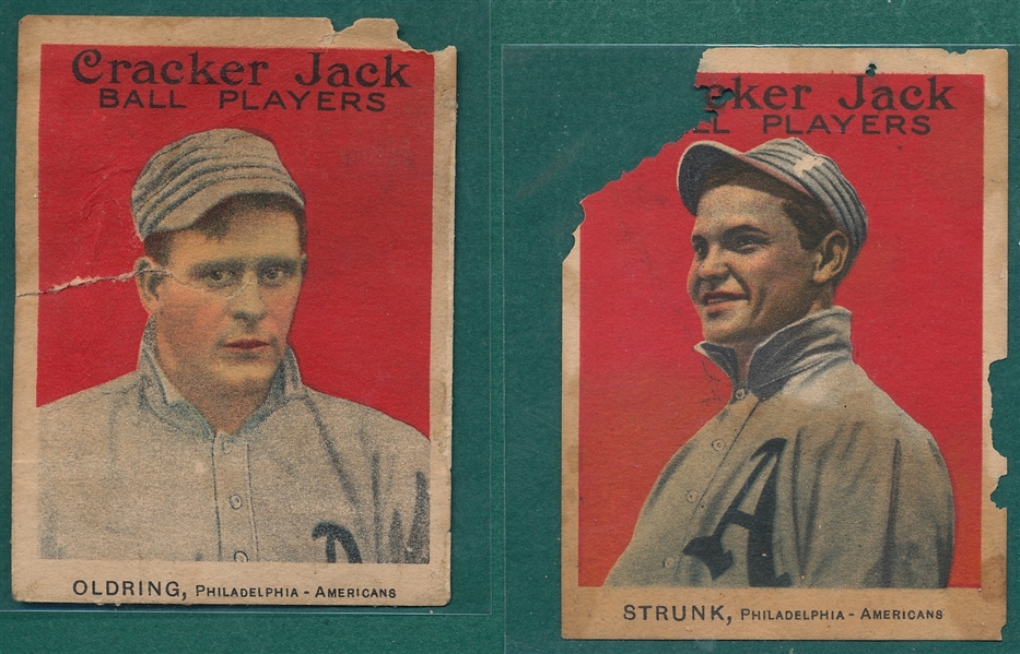 1914 Cracker Jack #8 Oldring & #33 Strunk, Lot of (2)