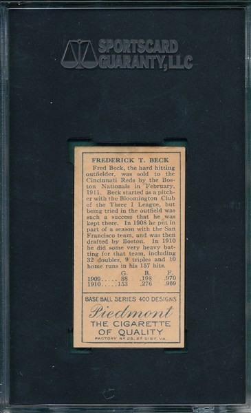 1911 T205 Beck Piedmont Cigarettes SGC 60