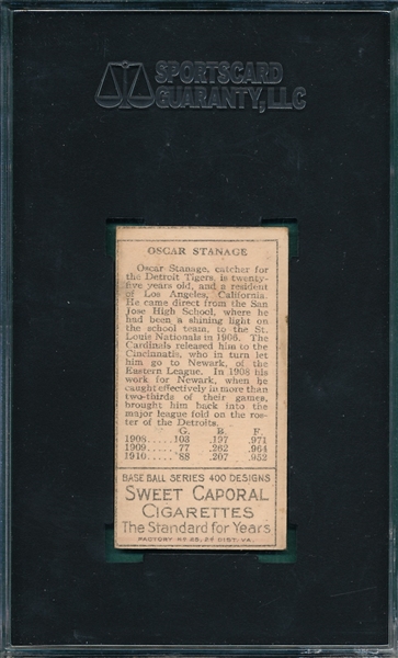 1911 T205 Stanage Sweet Caporal Cigarettes SGC 70