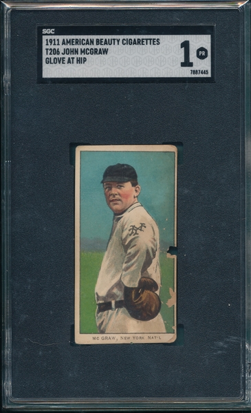 1909-1911 T206 McGraw, Glove On Hip, American Beauty Cigarettes SGC 1