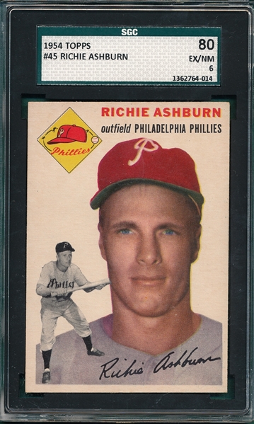 1954 Topps #45 Richie Ashburn SGC 80