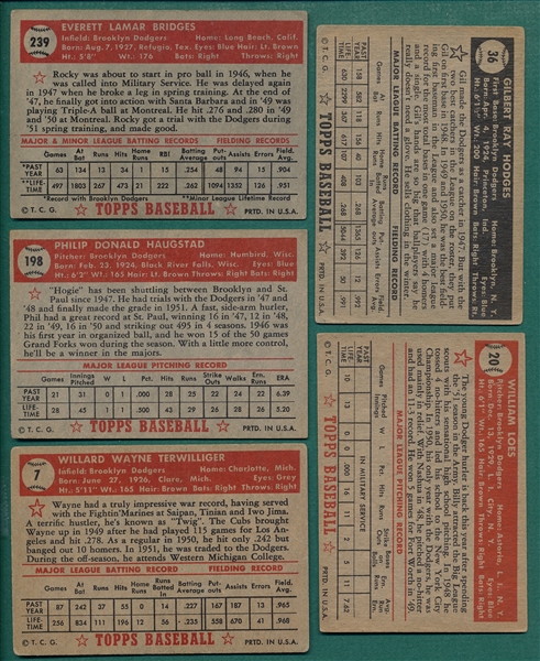 1952 Topps Lot of (5) Dodgers W/ Hodges