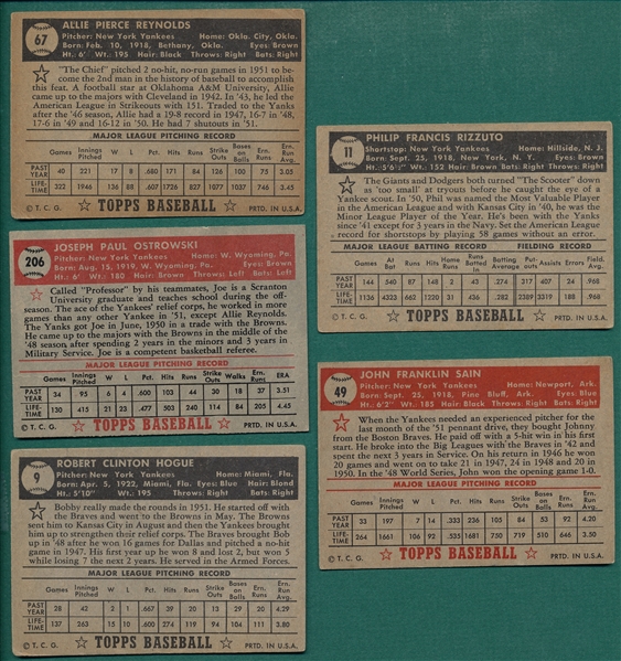 1952 Topps Lot of (5) Yankees W/ Rizzuto