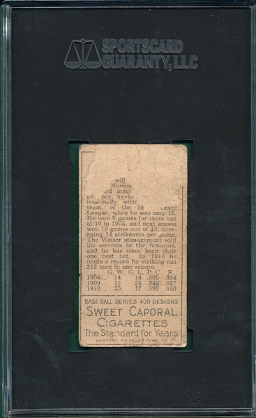 1911 T205 Walter Johnson Sweet Caporal Cigarettes SGC Authentic
