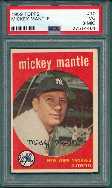 1959 Topps #10 Mickey Mantle PSA 3 (MK)