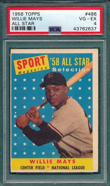 1958 Topps #486 Willie Mays, AS, PSA 4