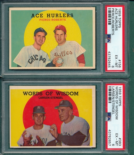 1959 Topps #156 Ace Hurlers & #383 Words of Wisdom, Lot of (2), PSA 6