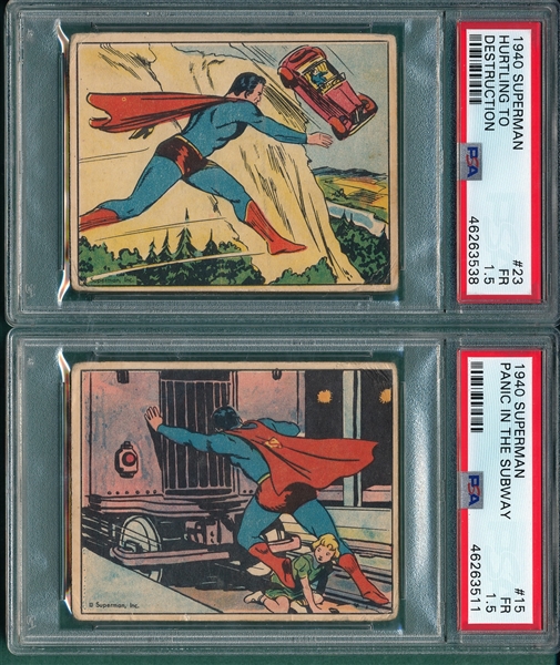 1940 Superman #15 Panic & #23 Hurtling, Lot of (2) PSA 1.5