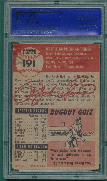 1953 Topps #191 Ralph Kiner PSA 3