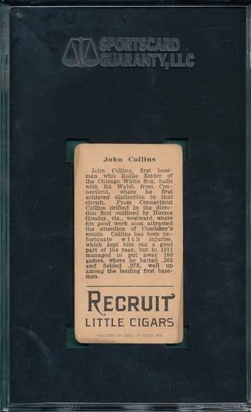 1912 T207 Collins, John, Recruit Little Cigars SGC 30