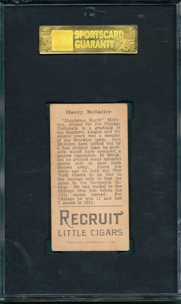 1912 T207 McIntire, Harry, Recruit Little Cigars SGC 40