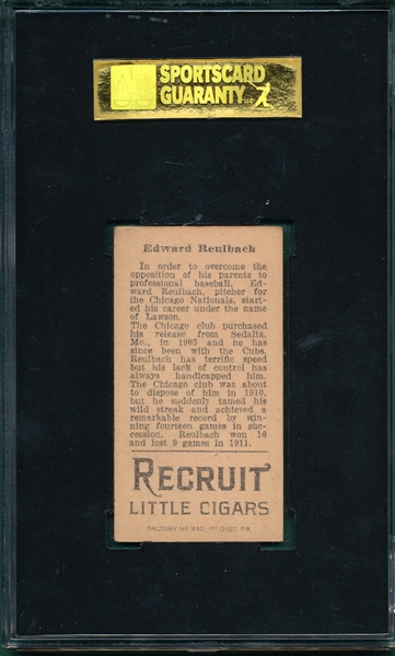 1912 T207 Reulbach Recruit Little Cigars SGC 50