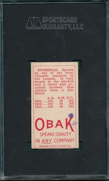 1911 T212-3 Spiesman Obak Cigarettes SGC 2 *Presents Much Better*