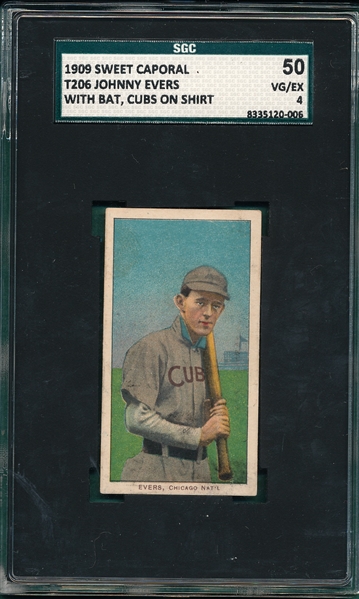 1909-1911 T206 Evers, Cubs On Shirt, Sweet Caporal Cigarettes SGC 50