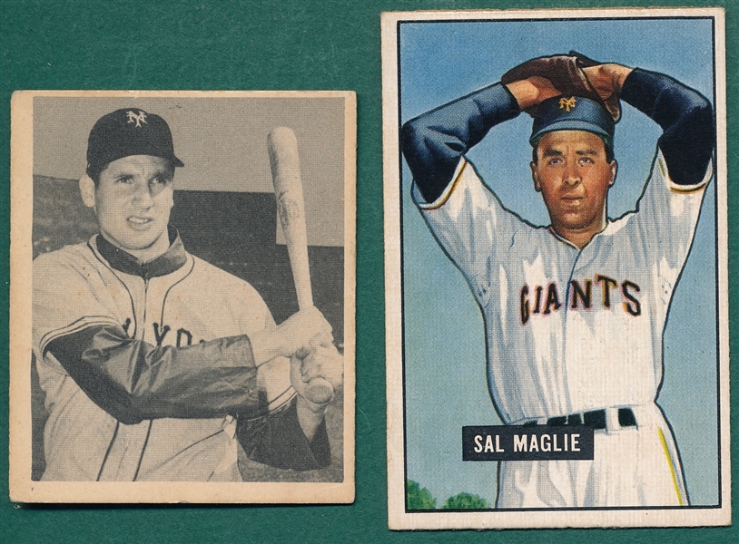 1948 Bowman #47 Bobby Thomson & 1951 #127 Maglie, Lot of (2) Rookies
