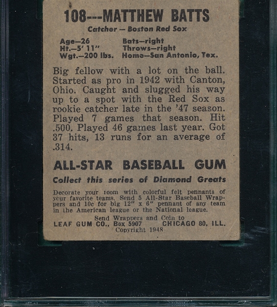 1948 Leaf #108 Matthew Batts SGC 40 *SP*
