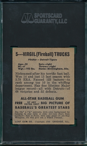 1948 Leaf #5 Virgil Trucks SGC 3 *SP*