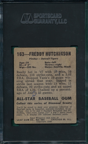 1948 Leaf #163 Freddy Hutchinson SGC 2 *SP*