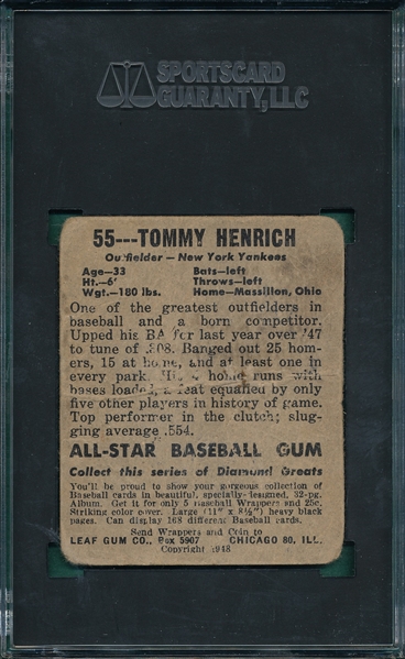 1948 Leaf #55 Tommy Henrich SGC 1 *SP*