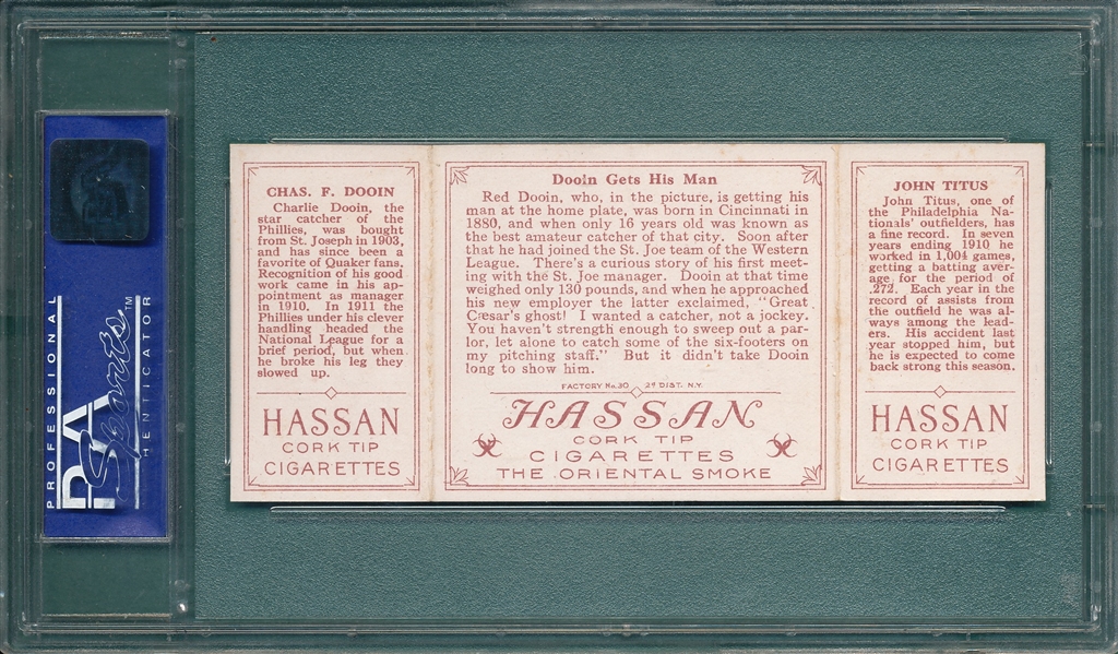 1912 T202 Dooin Gets His Man, Titus/Dooin, Hassan Cigarettes, PSA 5