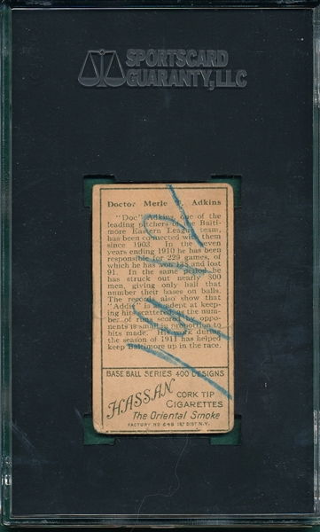 1911 T205 Adkins Hassan Cigarettes SGC Authentic