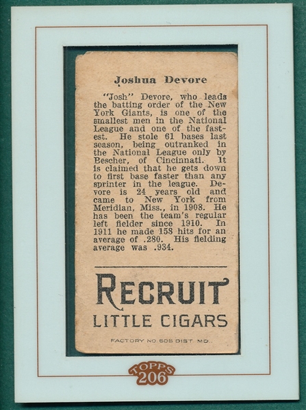 1912 T207 Devore Recruit Little Cigars *Topps 206*
