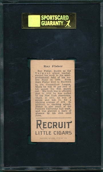 1912 T207 Fisher, Blue Cap, Recruit Little Cigars SGC 60
