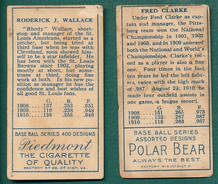 1911 T205 Clarke & Wallace, Lot of (2) Hall of Famers